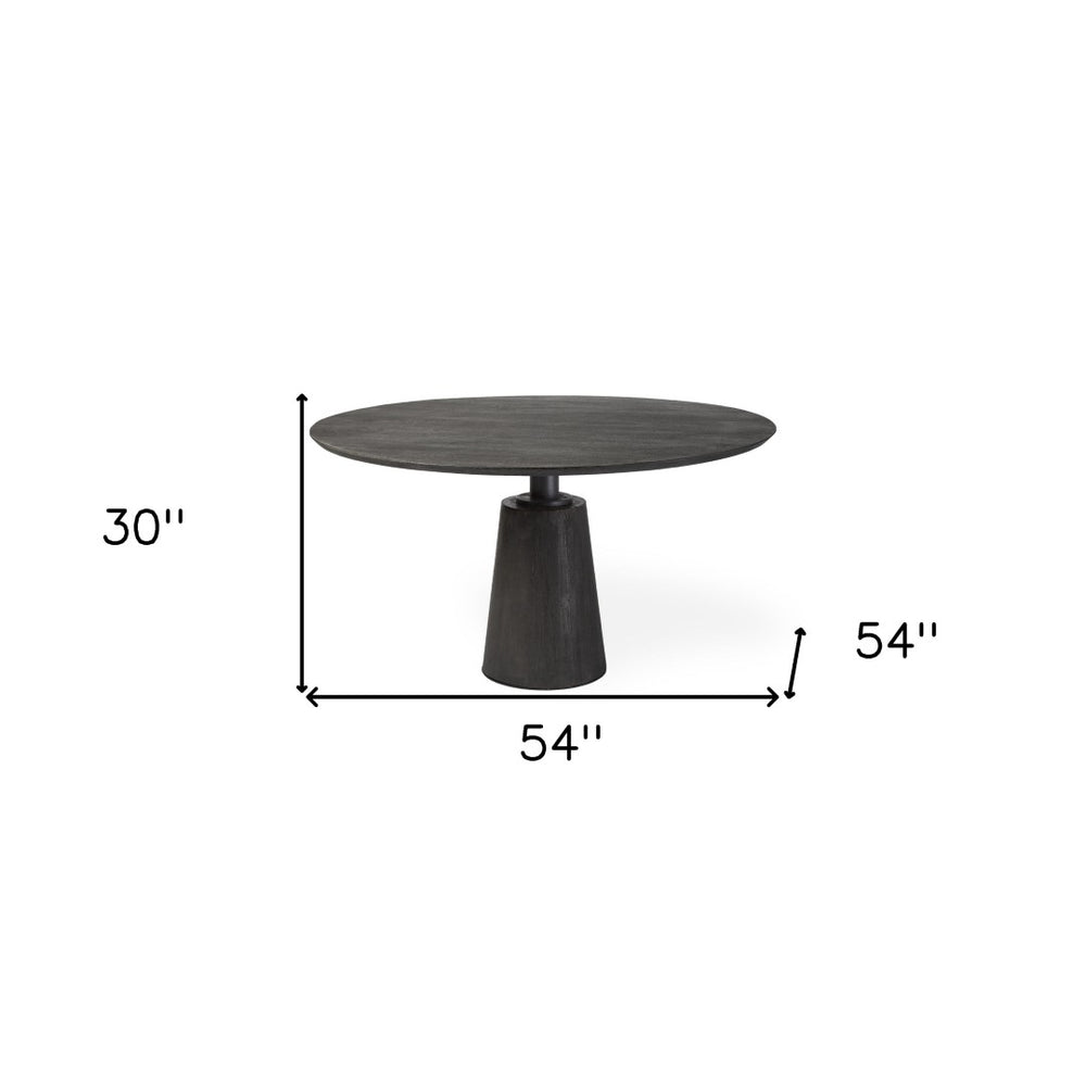 HomeRoots 54" Modern Round Solid Wood Dining Table with Sturdy Metal Pedestal Base – Seats 4 Comfortably! 380465