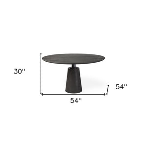 Homeroots 54" Brown Rounded Solid Wood And Metal Pedestal Base Dining Table   380465