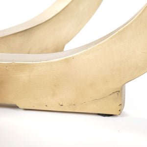 Homeroots 48" White And Gold Rounded Marble And Metal Pedestal Base Dining Table   380467