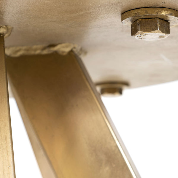 Homeroots 48" White And Gold Rounded Marble And Metal Pedestal Base Dining Table   380467