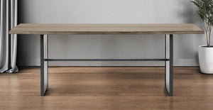 HomeRoots 84" Brown Solid Wood Sled Base Dining Table - Rustic Elegance for Modern Dining & Entertaining Spaces 380468