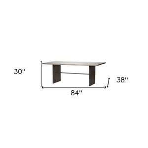 HomeRoots 84" Brown Solid Wood Sled Base Dining Table - Rustic Elegance for Modern Dining & Entertaining Spaces 380468