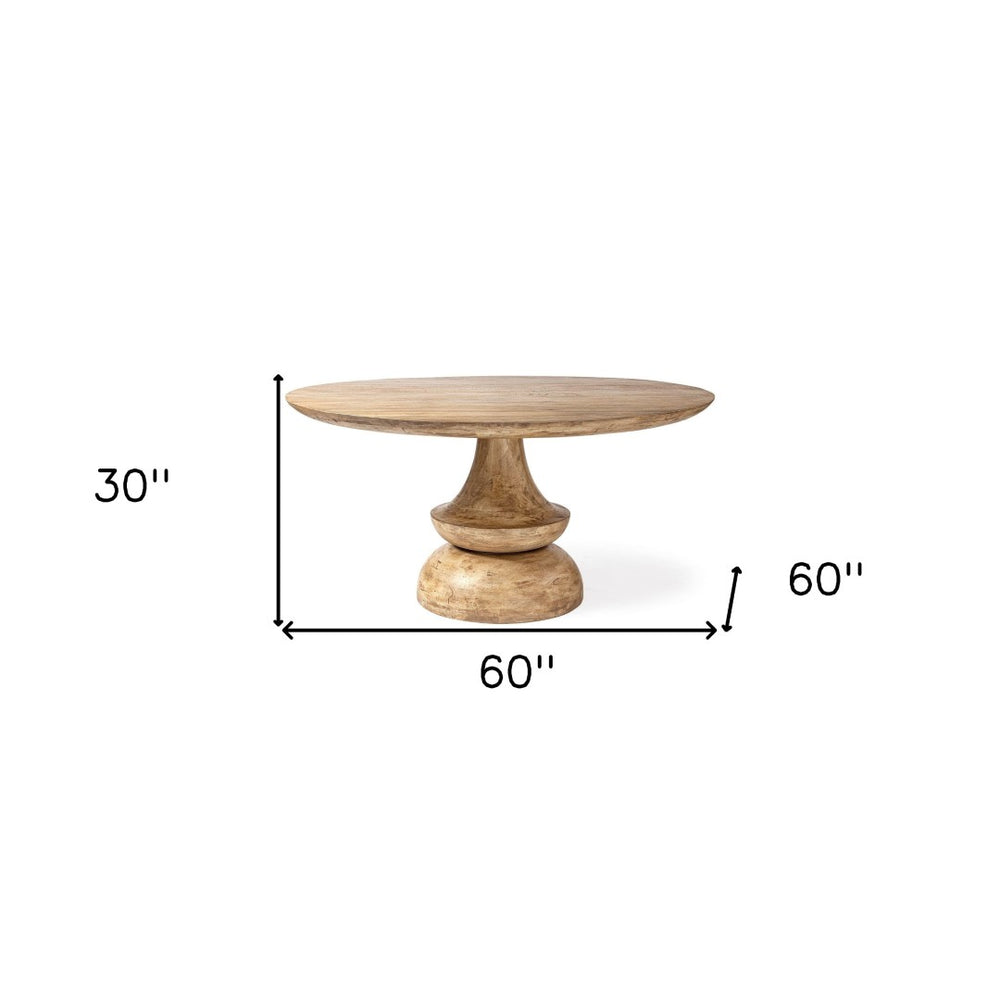 HomeRoots 60" Natural Solid Wood Round Pedestal Dining Table - Modern Design for Comfort & Style in Any Space 380473