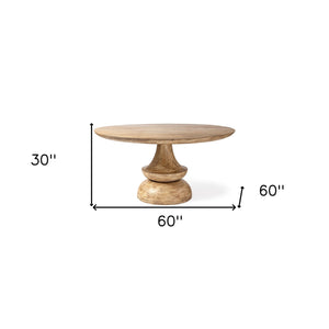 Homeroots 60" Natural Rounded Solid Wood Pedestal Base Dining Table   380473