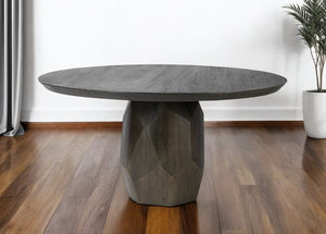 HomeRoots 60" Brown Rounded Solid Wood Pedestal Dining Table - Modern Elegance for Cozy Gatherings & Meals 380474