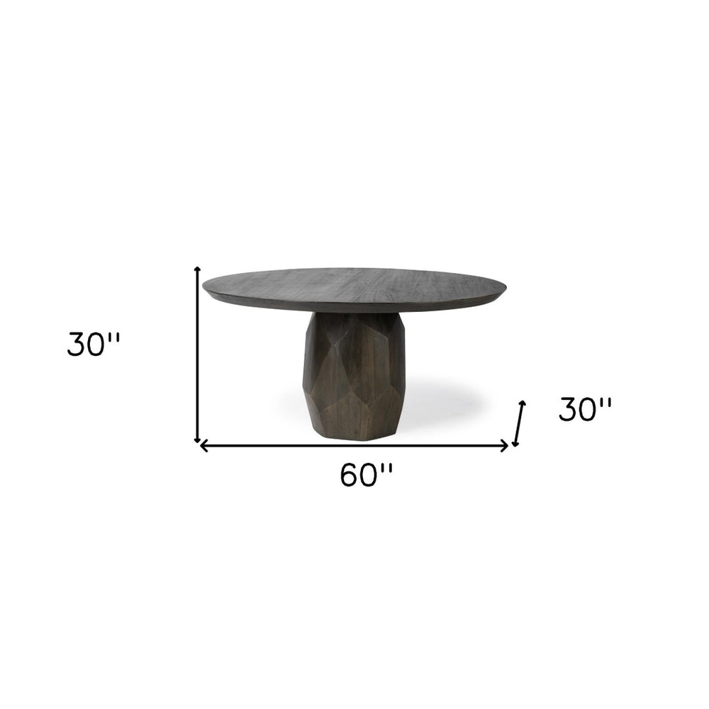 HomeRoots 60" Brown Rounded Solid Wood Pedestal Dining Table - Modern Elegance for Cozy Gatherings & Meals 380474