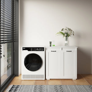English Elm Laundry Cabinet Dual-Compartment Hamper with 2 Removable Liner Bags, Durable Melamine Finish, Space-Saving Storage W331P206345