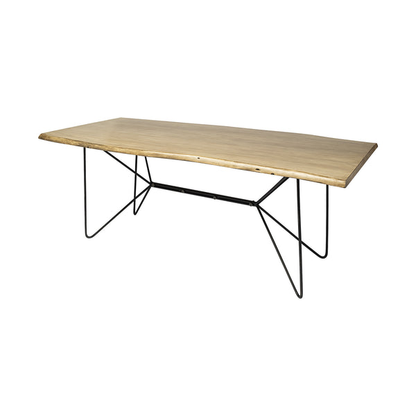 Homeroots 80" Brown And Black Solid Wood And Metal Dining Table   380476