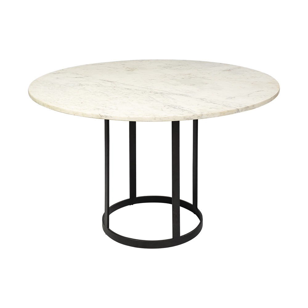 Homeroots 48" White And Black Rounded Marble And Metal Pedestal Base Dining Table   380478