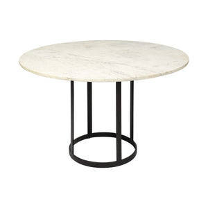 Homeroots 48" White And Black Rounded Marble And Metal Pedestal Base Dining Table   380478