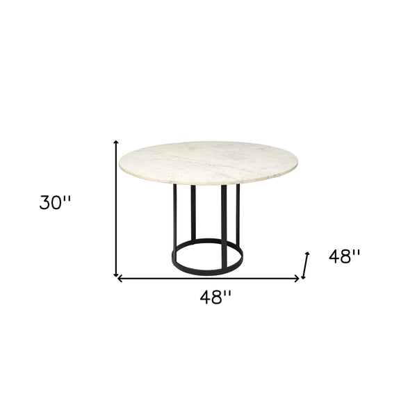 Homeroots 48" White And Black Rounded Marble And Metal Pedestal Base Dining Table   380478