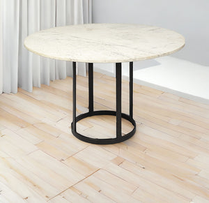 Homeroots 48" White And Black Rounded Marble And Metal Pedestal Base Dining Table   380478