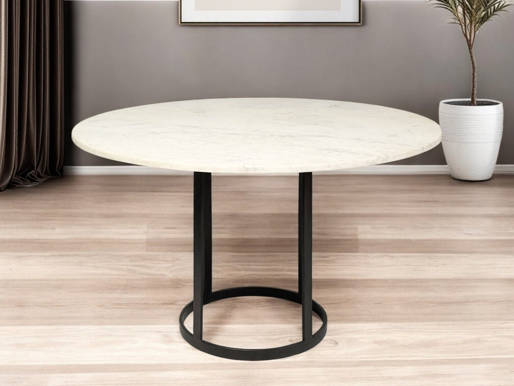 HomeRoots 48" Elegant Two-Tone Marble and Metal Pedestal Dining Table for Cozy Meals and Gatherings 380478