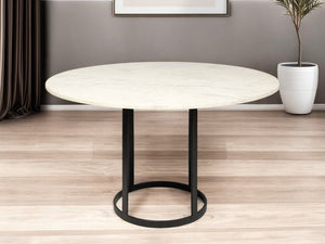 HomeRoots 48" Elegant Two-Tone Marble and Metal Pedestal Dining Table for Cozy Meals and Gatherings 380478