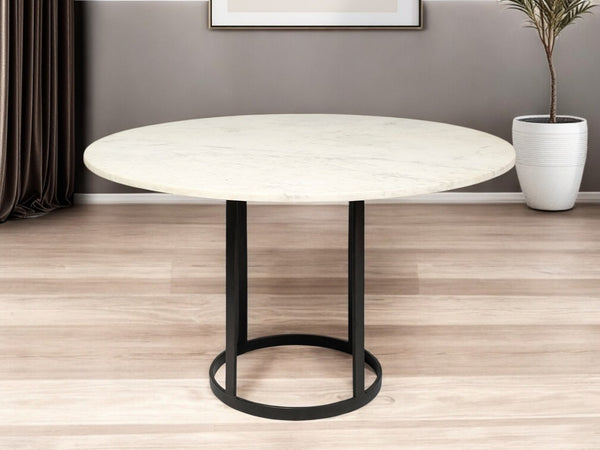 HomeRoots 48" Elegant Two-Tone Marble and Metal Pedestal Dining Table for Cozy Meals and Gatherings 380478