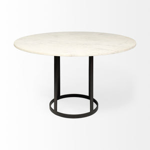 Homeroots 48" White And Black Rounded Marble And Metal Pedestal Base Dining Table   380478