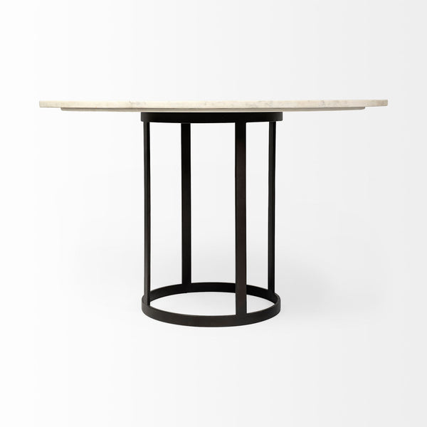 Homeroots 48" White And Black Rounded Marble And Metal Pedestal Base Dining Table   380478