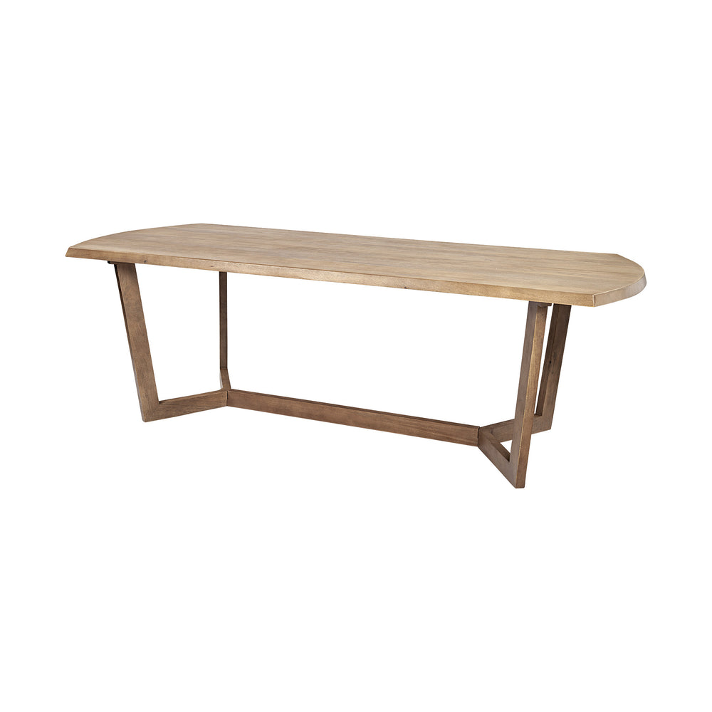 Homeroots 92" Natural And Brown Solid Wood Trestle Base Dining Table   380479