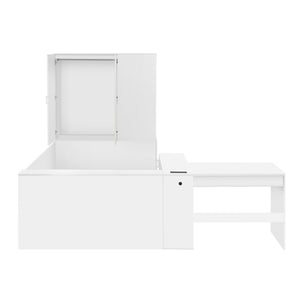 English Elm Full Size Wooden Platform Bed With Integrated Desk, 6 Drawers, Wardrobe & Modern Shelves, White Finish N820S00060K