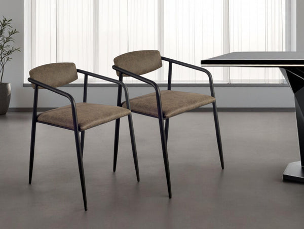 Homeroots Set Of Two Stylish Brown & Black Upholstered Faux Leather Dining Arm Chairs For Comfort & Elegance   380480