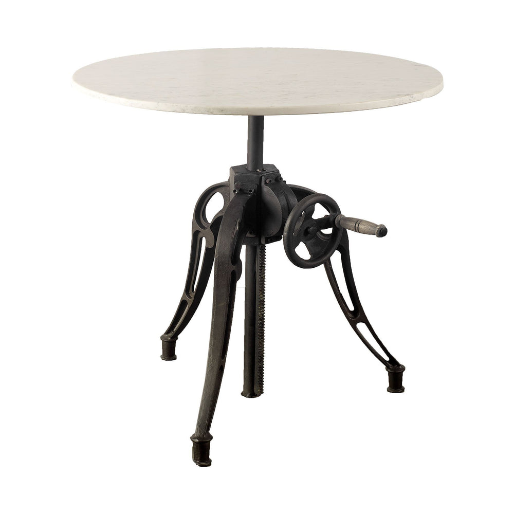 Homeroots 30" White And Black Rounded Marble And Metal Three Leg Base Dining Table   380481