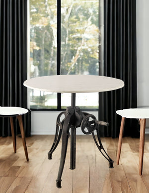 Homeroots 30" White And Black Rounded Marble And Metal Three Leg Base Dining Table   380481