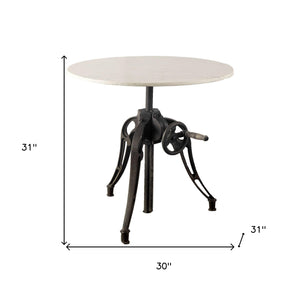 Homeroots 30" White And Black Rounded Marble And Metal Three Leg Base Dining Table   380481