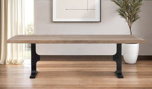 HomeRoots 96" Two-Tone Solid Wood and Black Metal Trestle Dining Table - Stylish, Durable, Seats 6 Comfortably 380482