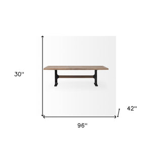 HomeRoots 96" Two-Tone Solid Wood and Black Metal Trestle Dining Table - Stylish, Durable, Seats 6 Comfortably 380482