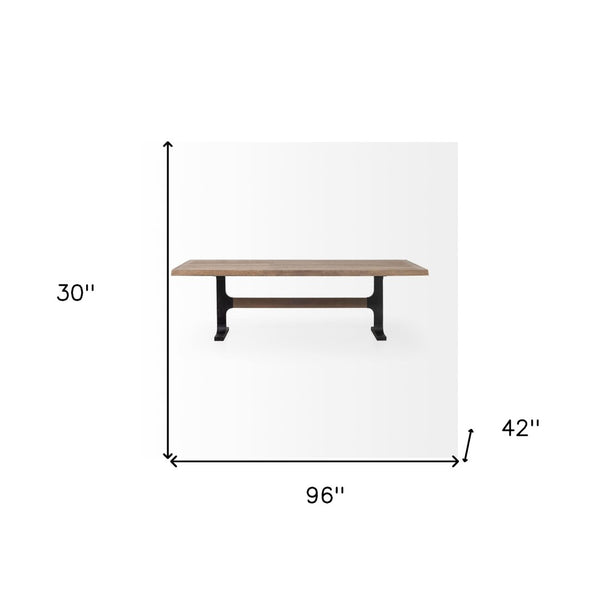 HomeRoots 96" Two-Tone Solid Wood and Black Metal Trestle Dining Table - Stylish, Durable, Seats 6 Comfortably 380482