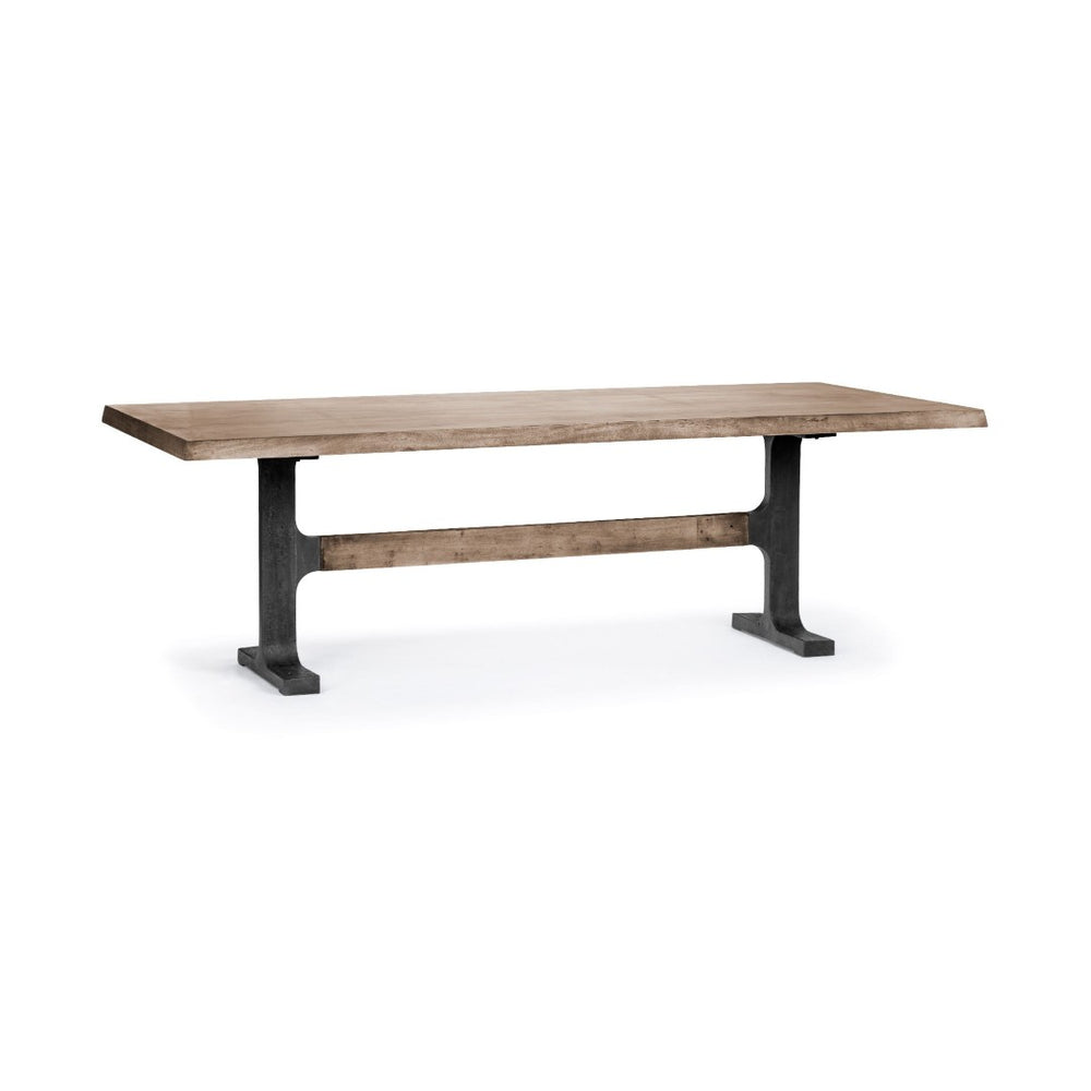 HomeRoots 96" Two-Tone Solid Wood and Black Metal Trestle Dining Table - Stylish, Durable, Seats 6 Comfortably 380482