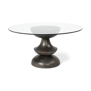 Homeroots 60" Clear And Brown Rounded Glass And Solid Manufactured Wood Pedestal Base Dining Table   380484