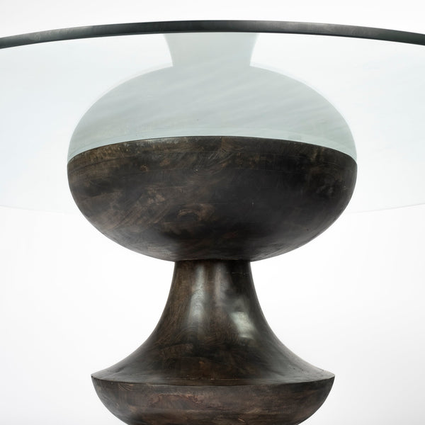 Homeroots 60" Clear And Brown Rounded Glass And Solid Manufactured Wood Pedestal Base Dining Table   380484