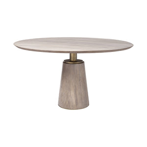 Homeroots 54" Brown And Gold Rounded Solid Wood And Metal Pedestal Base Dining Table   380485