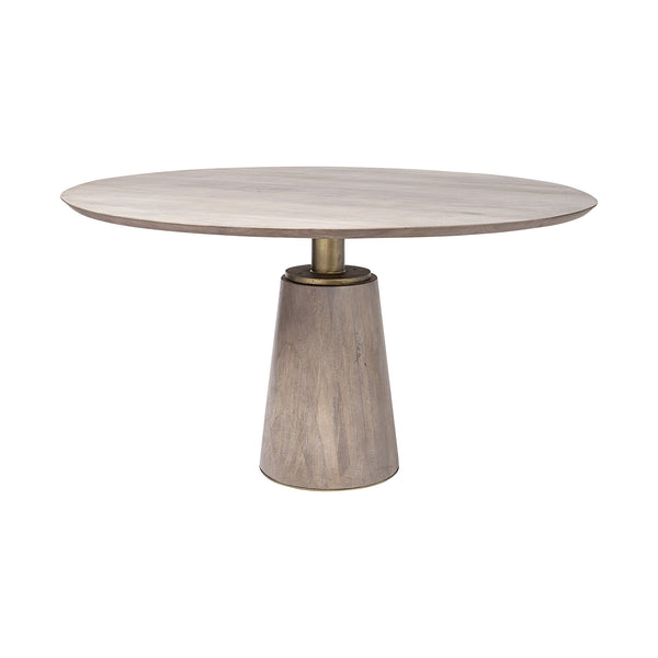 Homeroots 54" Brown And Gold Rounded Solid Wood And Metal Pedestal Base Dining Table   380485
