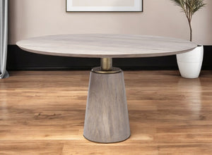 HomeRoots 54" Elegant Brown and Gold Round Pedestal Dining Table - Perfect for Meals and Conversations! 380485