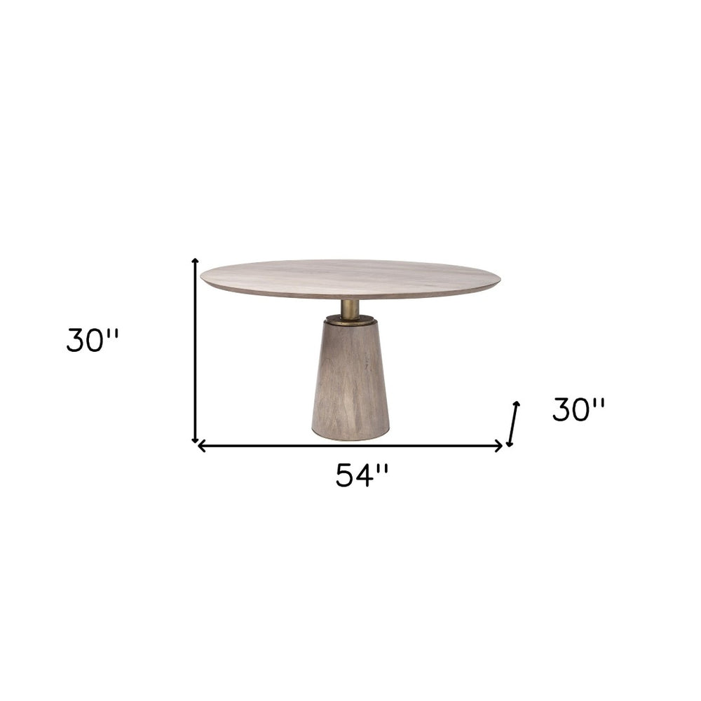 HomeRoots 54" Elegant Brown and Gold Round Pedestal Dining Table - Perfect for Meals and Conversations! 380485