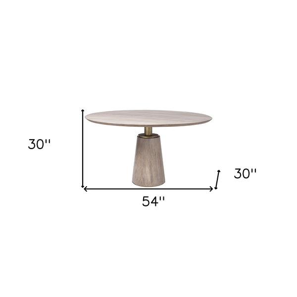 Homeroots 54" Brown And Gold Rounded Solid Wood And Metal Pedestal Base Dining Table   380485