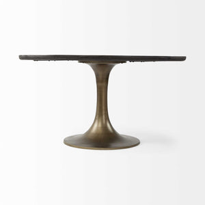Homeroots 54" Black And Brass Rounded Solid Wood And Metal Pedestal Base Dining Table   380486