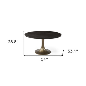Homeroots 54" Black And Brass Rounded Solid Wood And Metal Pedestal Base Dining Table   380486