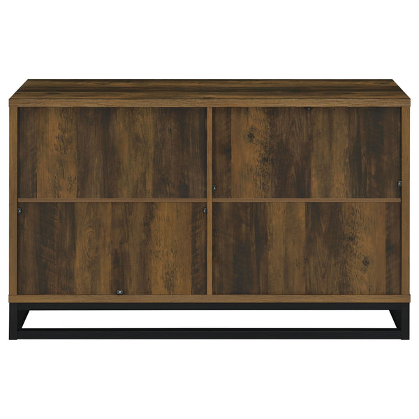 English Elm Thurston Dark Pine 4-Door Engineered Wood Accent Cabinet with Fluted Doors, Open Metal Base, Rustic Storage B062P375527