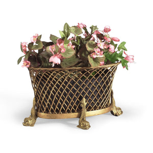 Chelsea House Dolphin Woven Iron Planter With Antique Gold Finish, Dolphin Feet Lift, Removable Liner For Easy Planting 380541