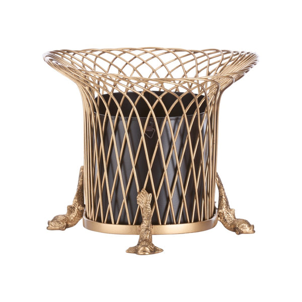 Chelsea House Dolphin Woven Iron Planter With Antique Gold Finish, Dolphin Feet Lift, Removable Liner For Easy Planting 380541