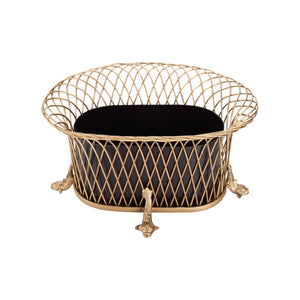 Chelsea House Dolphin Woven Iron Planter With Antique Gold Finish, Dolphin Feet Lift, Removable Liner For Easy Planting 380541