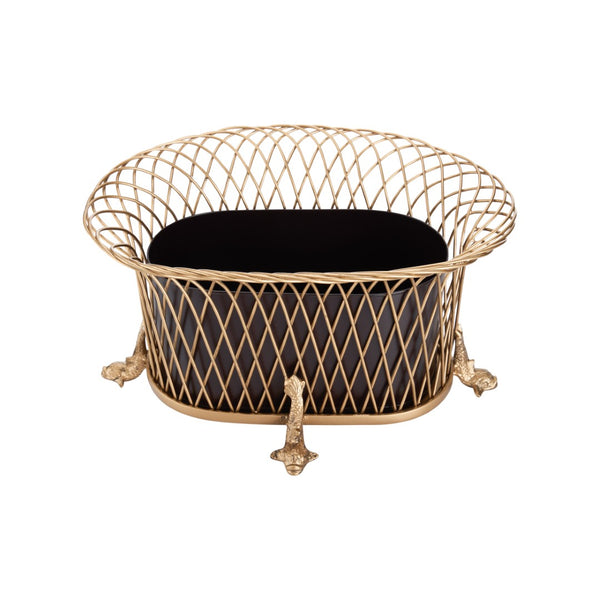 Chelsea House Dolphin Woven Iron Planter With Antique Gold Finish, Dolphin Feet Lift, Removable Liner For Easy Planting 380541