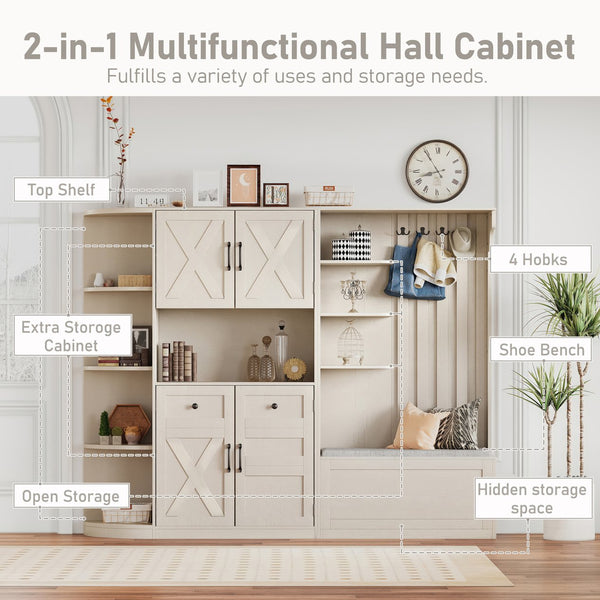 English Elm Multifunctional Hall Cabinet & Tree: Versatile 2-In-1 Storage Solution With Hooks For Entryway Style W1580S00185
