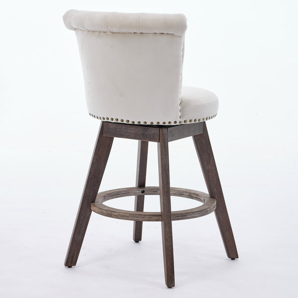 English Elm 26" Plush Velvet Swivel Counter Stools Set of 2 with Tufted Back, High-Res Foam & Sturdy Wood Legs Beige W1143P362518