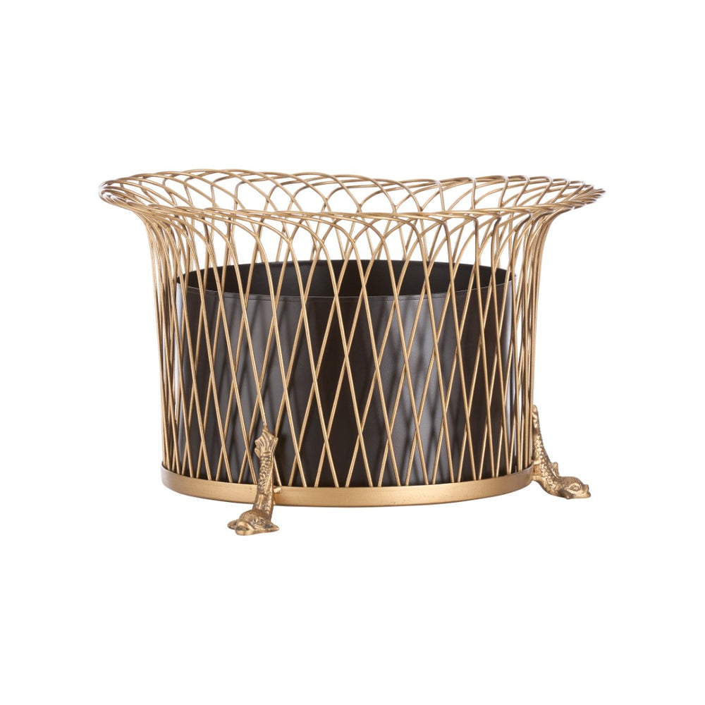 Chelsea House Round Dolphin Planter — Gold Wirework Coastal Accent With Removable Liner For Succulents & Tablescape 380570