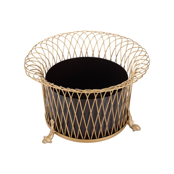 Chelsea House Round Dolphin Planter — Gold Wirework Coastal Accent With Removable Liner For Succulents & Tablescape 380570