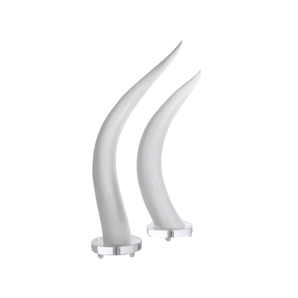 Chelsea House Horns — White Composite Sculptural Set On Crystal Bases, 20" H Accent For Mantels & Shelves (Set) 380585